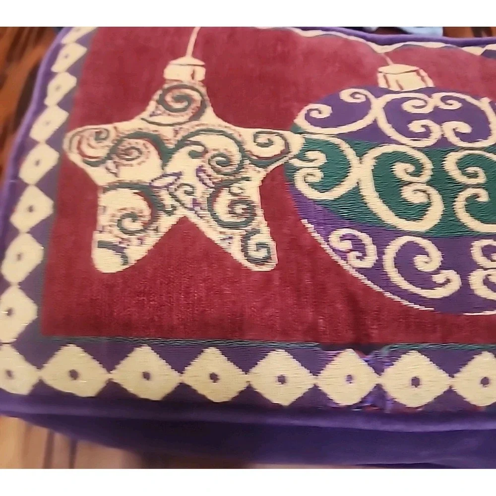 Unique Christmas Decorative Throw Pillow Purple Velour Ornaments 12x18 Inch Deco